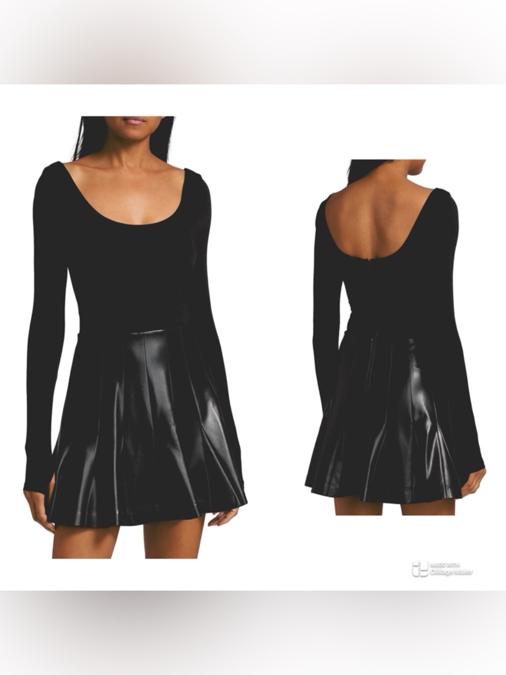 Alice + Olivia Black Long-Sleeve Scoop Back Skater Mini Dress size 12